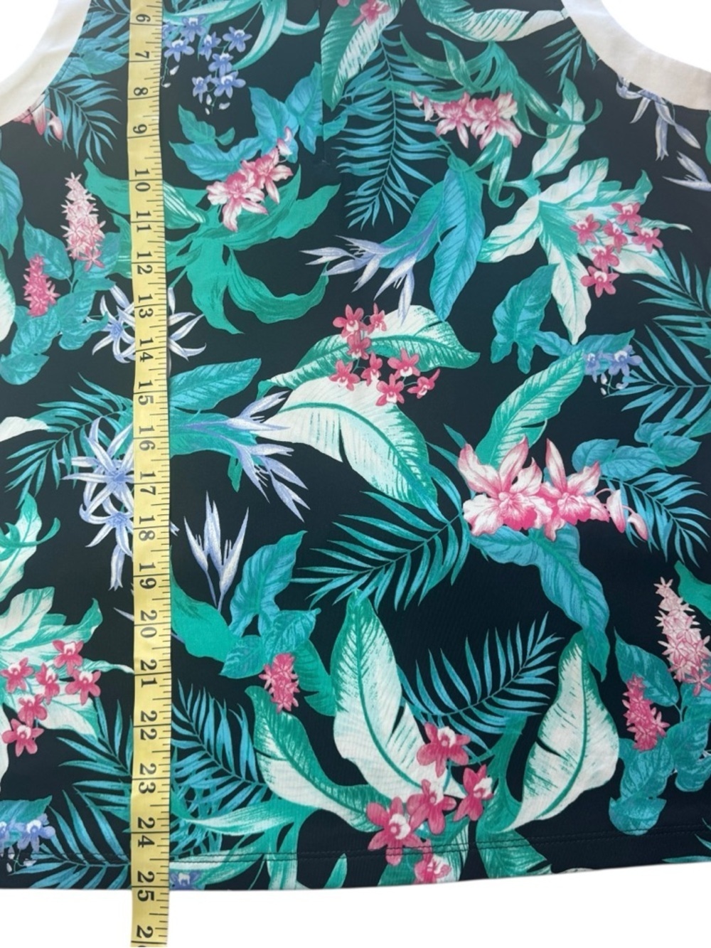 Tommy Bahama Sleeveless Polo Tank in Black with Teal & Pink Floral Print - Picture 3 of 7